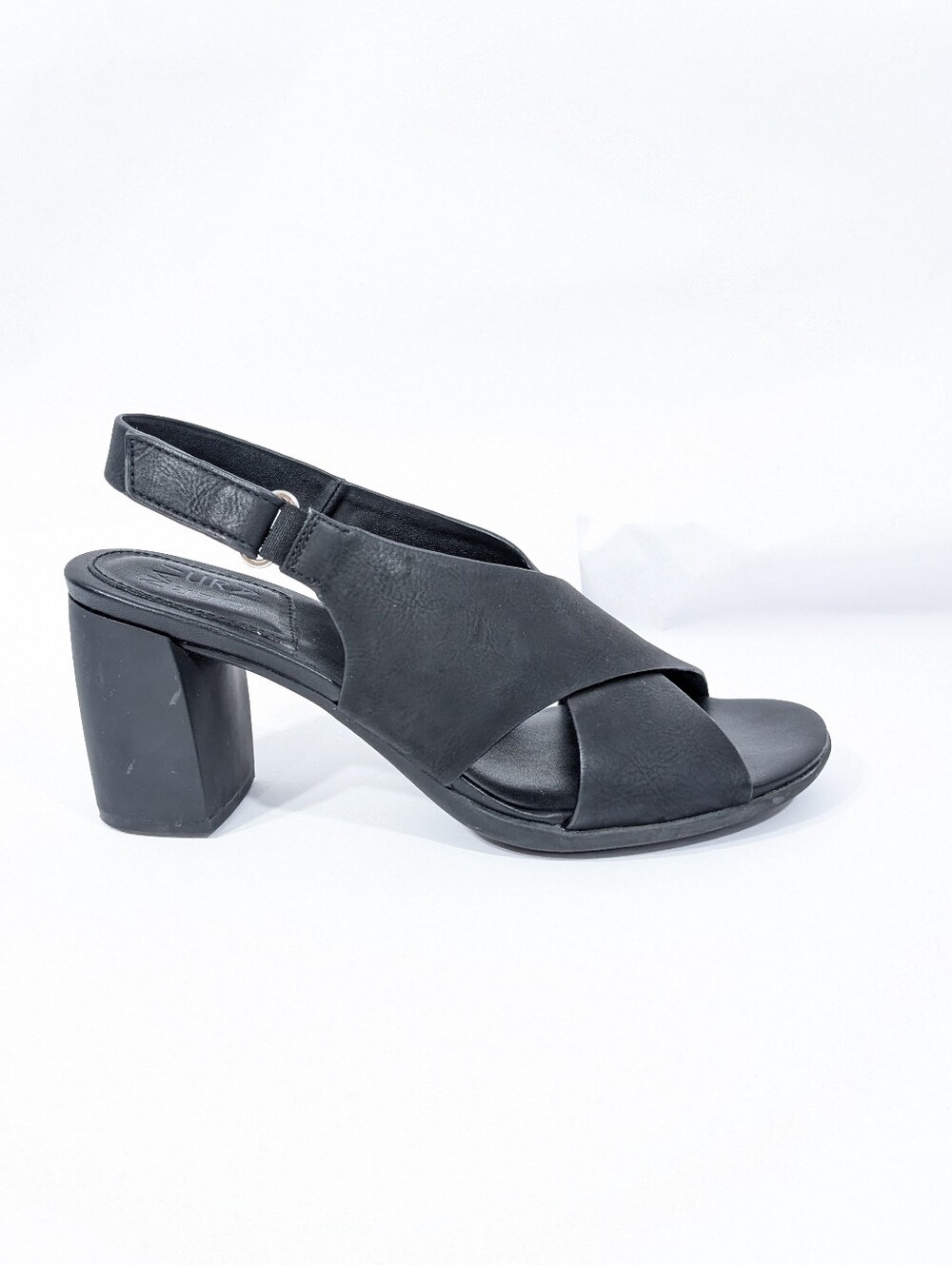 Naturalizer Treasure Faux Leather Sandals sz 8.5 Women Black Block Heels strappy
